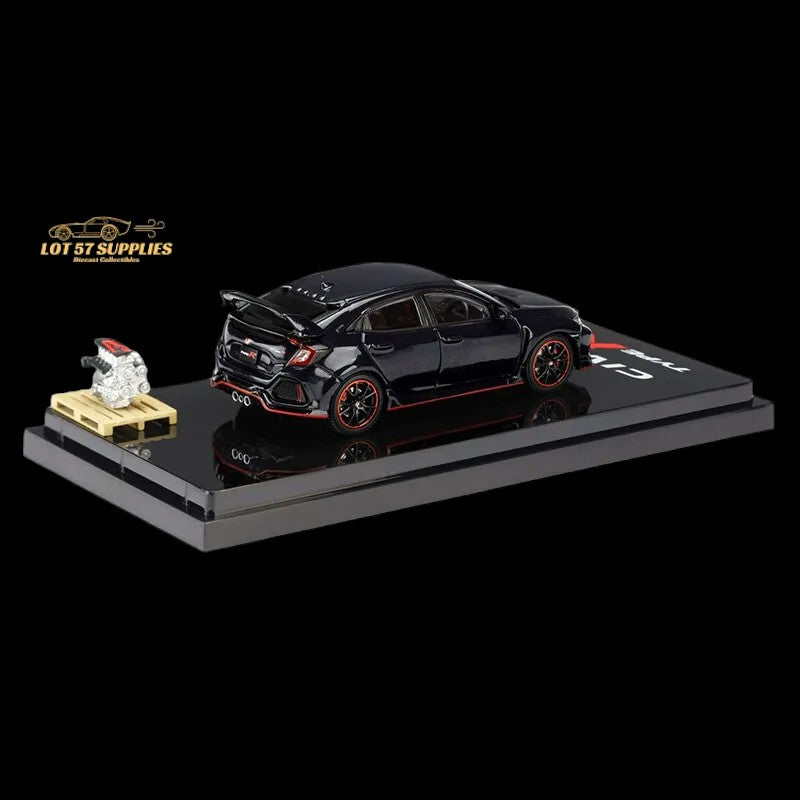 Hobby Japan 2017 Honda Civic Type R FK8 Crystal Blk With Engine Model Display 1:64 HJ641055BK-1
