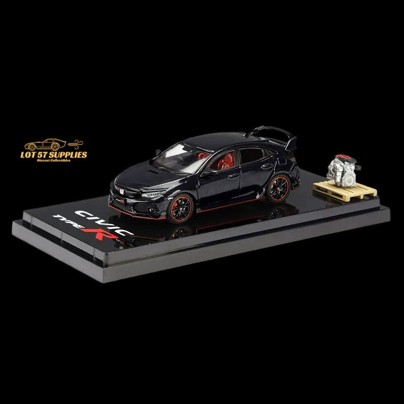 Hobby Japan 2017 Honda Civic Type R FK8 Crystal Blk With Engine Model Display 1:64 HJ641055BK-0