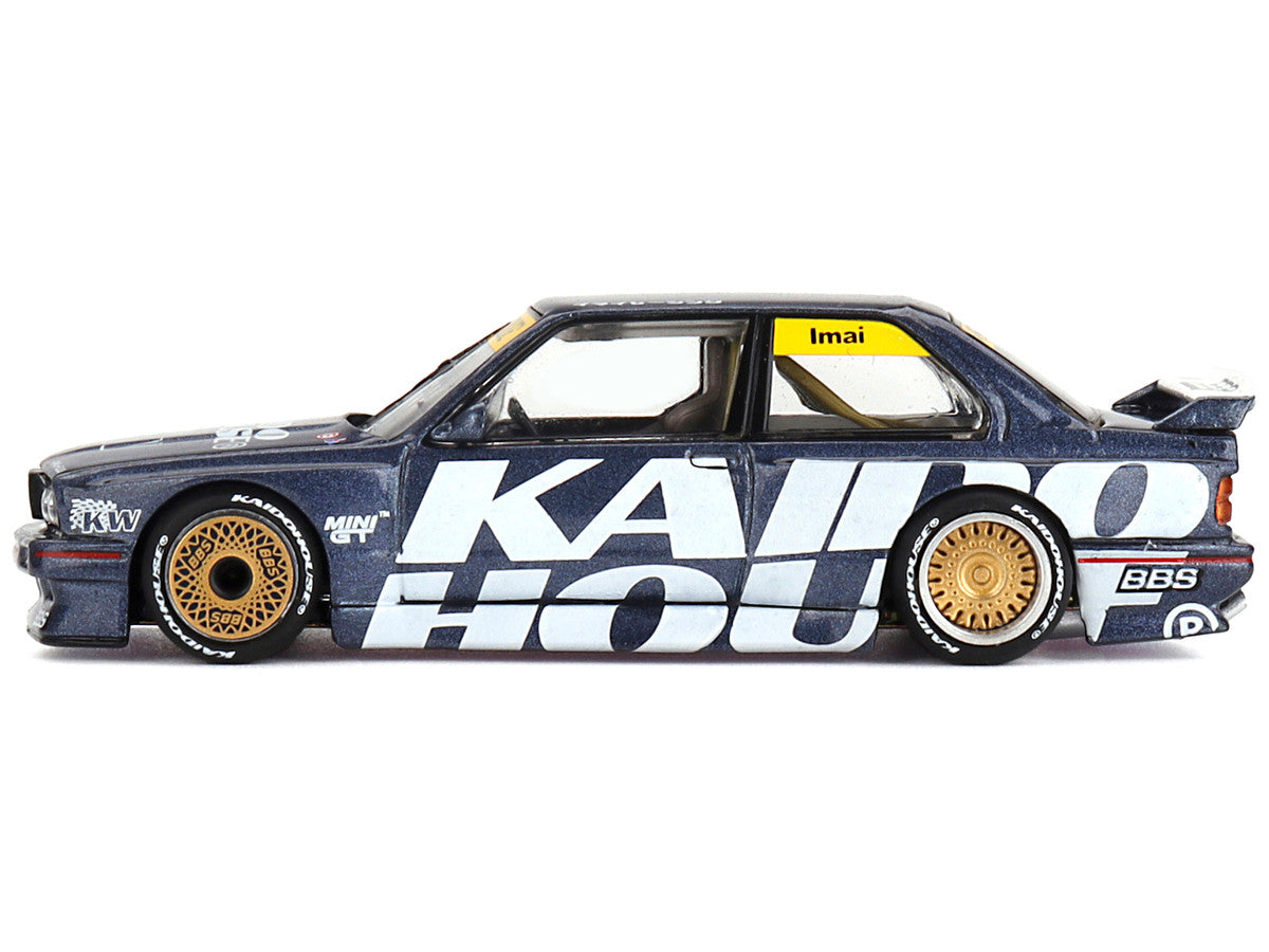 BMW M3 (E30) "Kaido Works V1" Dark Blue Metallic with Graphics (Designed by Jun Imai) "Kaido House" Special 1/64 Diecast Model Car by Mini GT-0